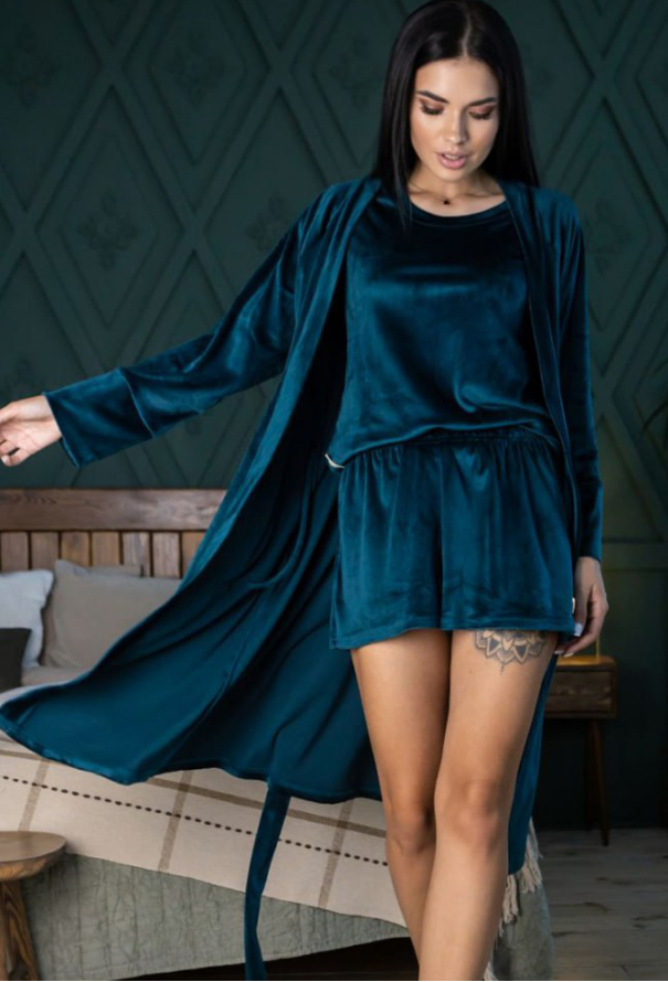 Піжама велюрова з халатом MiaNaGreen Кб1550ш фото