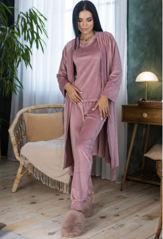 Пижама женская с халатом велюр MiaNaGreen Кп1580