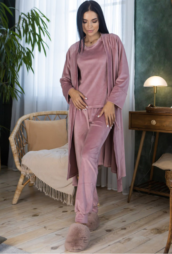 Пижама женская с халатом велюр MiaNaGreen Кп1580