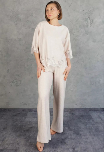 Костюм жіночий трикотажний Hugge Beige rib knit Felena HB-722-720rk