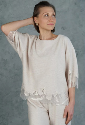 Костюм жіночий трикотажний Hugge Beige rib knit Felena HB-722-720rk