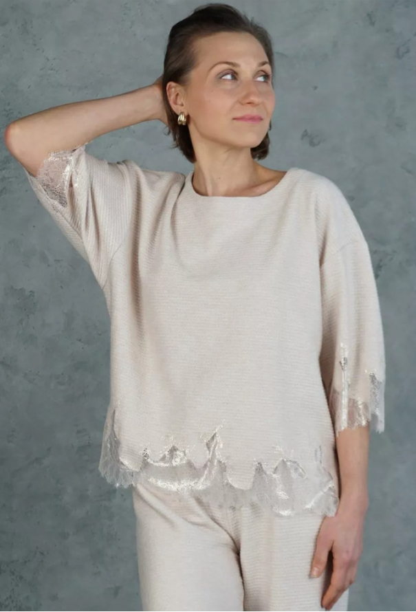 Костюм жіночий трикотажний Hugge Beige rib knit Felena HB-722-720rk фото