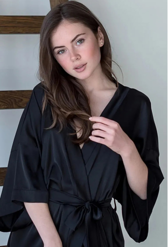 Халат женский шелковый Black Forly SH0006-16-04