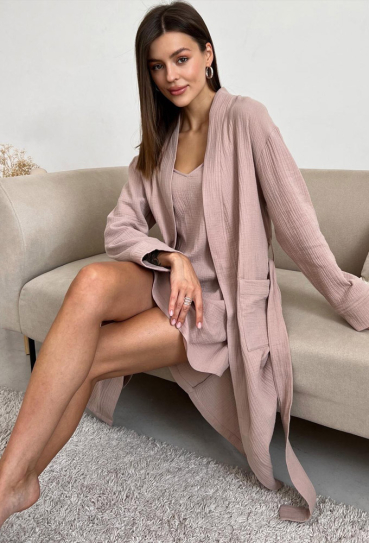 Нічна сорочка з халатом муслін Cosy SetM18LSH-2-L