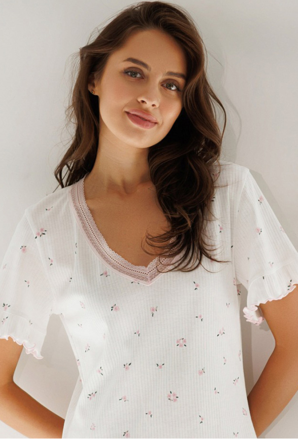 Нічна сорочка бавовна рубчик Розквітай Roksana 1851-42042 фото