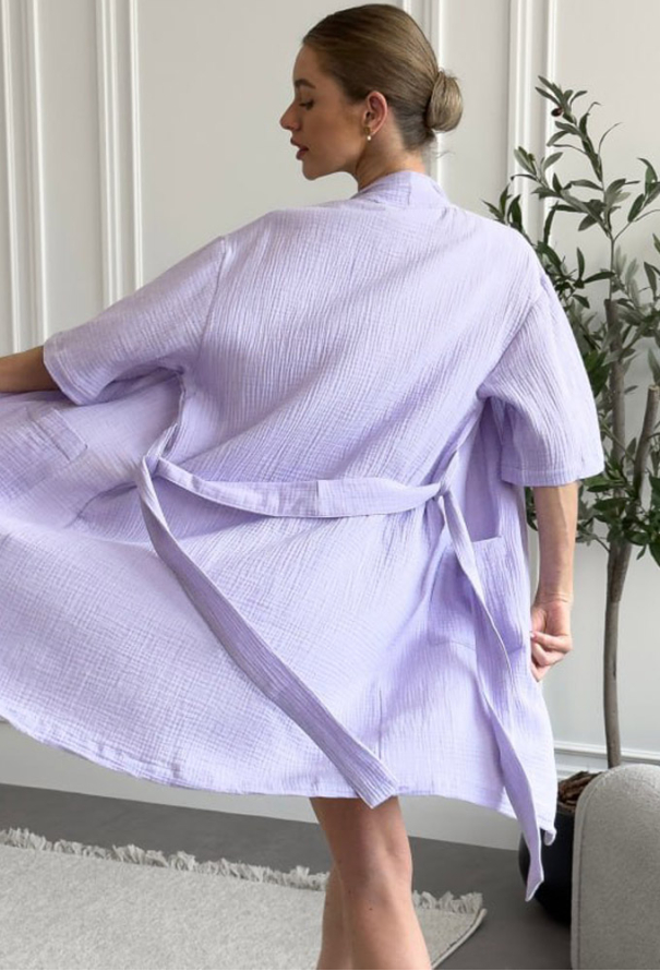 Ночнушка с халатом муслин Lavanda Cosy SetLavanda1 фото