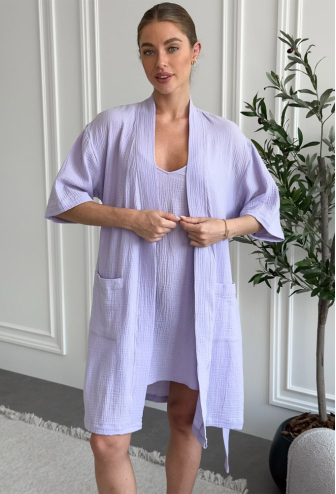 Нічна сорочка з халатом муслін Lavanda Cosy SetLavanda1