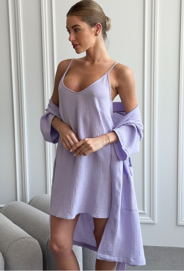 Ночнушка с халатом муслин Lavanda Cosy SetLavanda1 фото