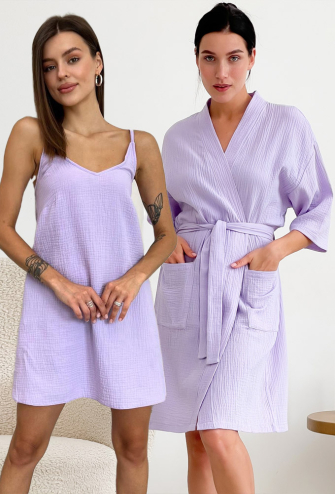 Ночнушка с халатом муслин Lavanda Cosy SetLavanda1