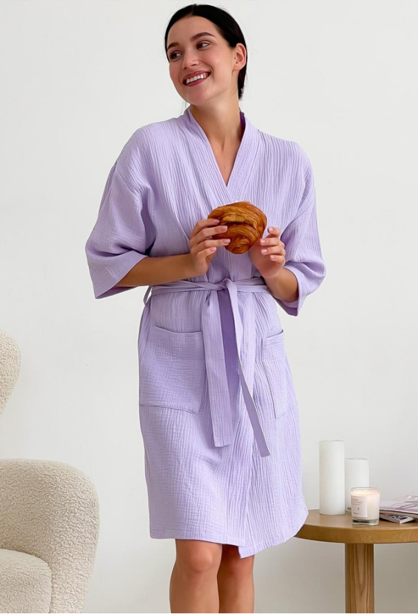 Ночнушка с халатом муслин Lavanda Cosy SetLavanda1 фото