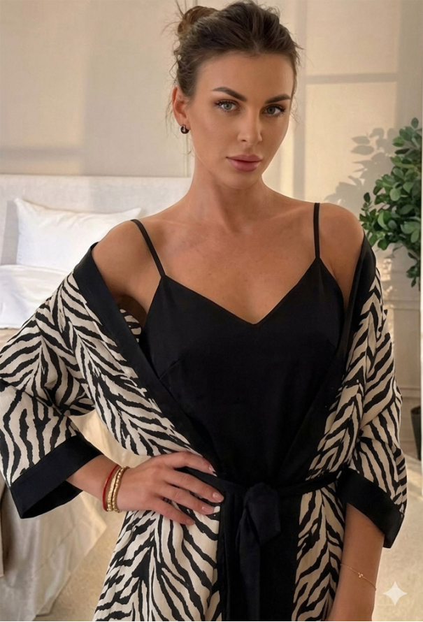 Нічна сорочка з халатом шовк V.Velika 162-24ZCW фото