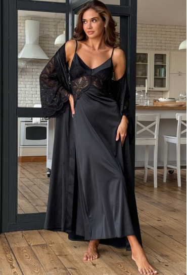 Ночнушка с халатом шелк Violet delux НСШ-М-14CH