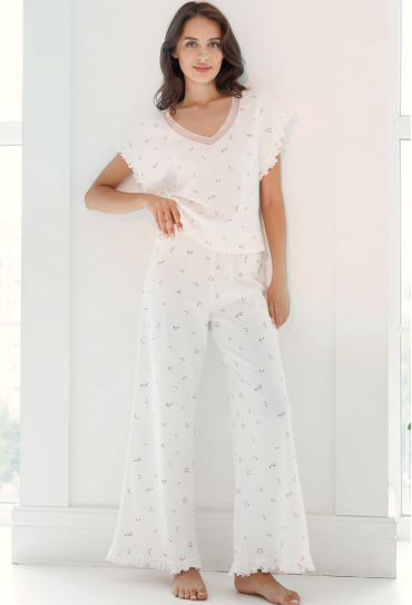 Піжама жіноча бавовна рубчик Розквітай Roksana 1850-42042