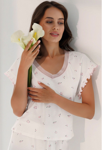 Пижама женская хлопок рубчик Розквитай Roksana 1850-42042