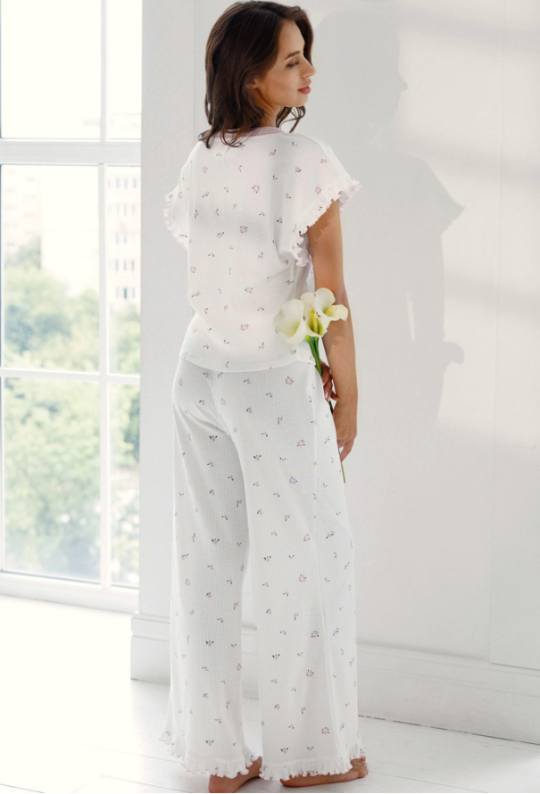 Пижама женская хлопок рубчик Розквитай Roksana 1850-42042 фото