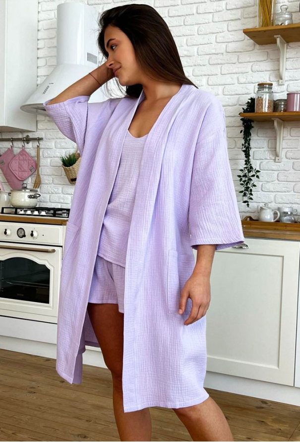 Піжама з халатом муслін Lavanda Cosy SetLavanda2 фото