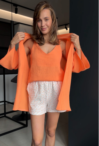 Піжама жіноча з халатом муслін DaLi 14-45OR