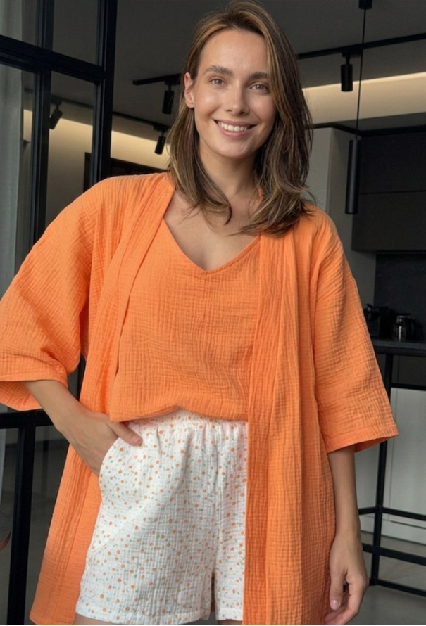 Піжама жіноча з халатом муслін DaLi 14-45OR фото