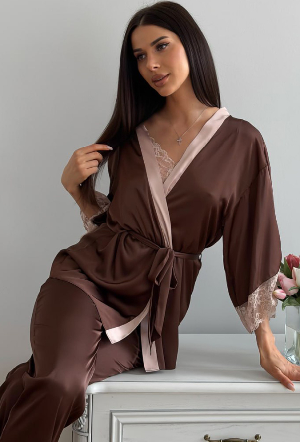 Пижама женская с халатом шелк Julia Ulich 1805-286 фото