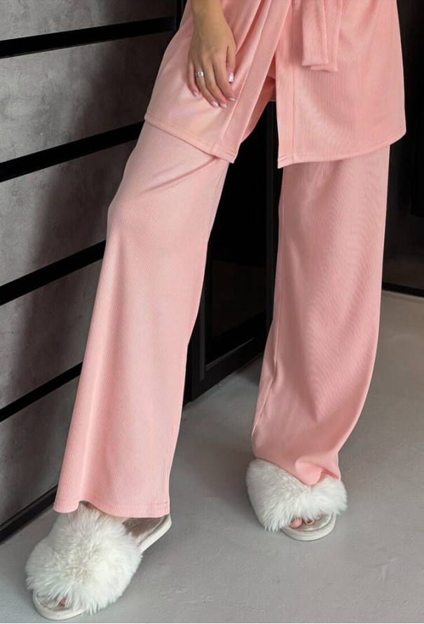 Пижама женская с халатом хлопок рубчик  Julia Ulich 2022-1 фото