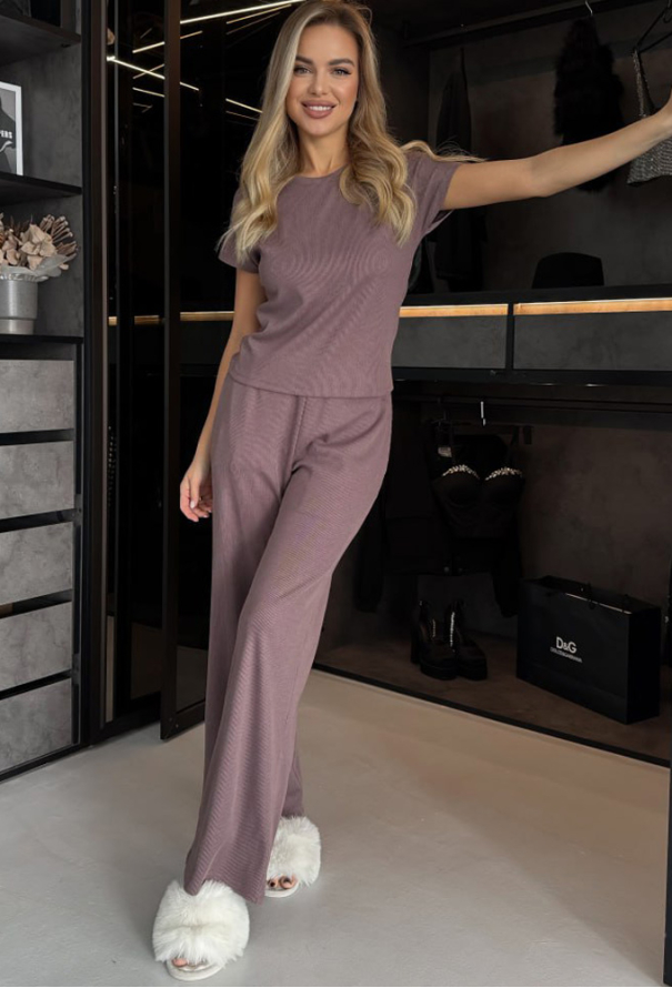 Пижама с халатом хлопок рубчик Julia Ulich 2022-2 фото