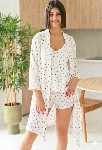 Пижама женская с халатом муслин LoomLine 13-17TW