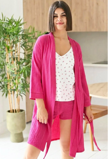 Пижама женская с халатом муслин LoomLine 13-17TB