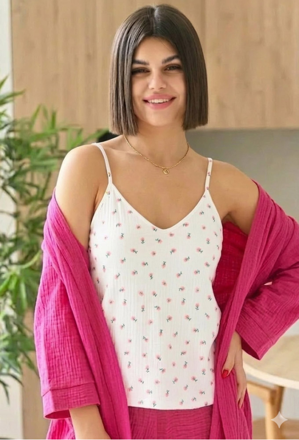 Піжама жіноча з халатом муслін LoomLine 13-17TB фото