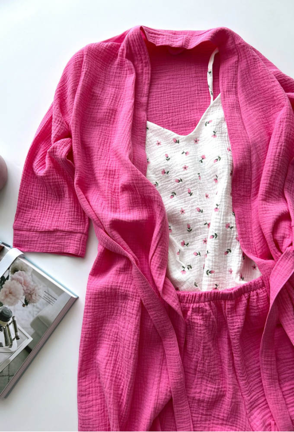 Піжама жіноча з халатом муслін LoomLine 13-17TB фото