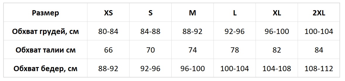Velika таблица размеров женская2