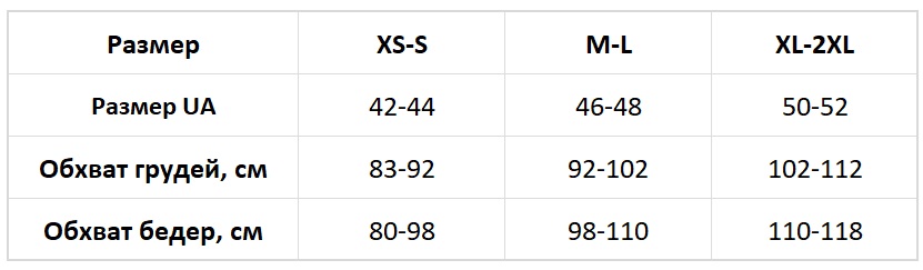 Mi-Mi таблица размеров трикотаж