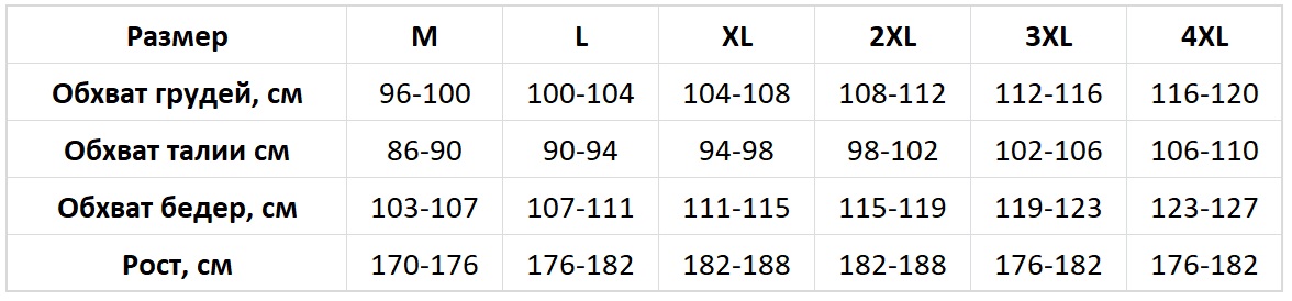 KEY таблица размеров мужская